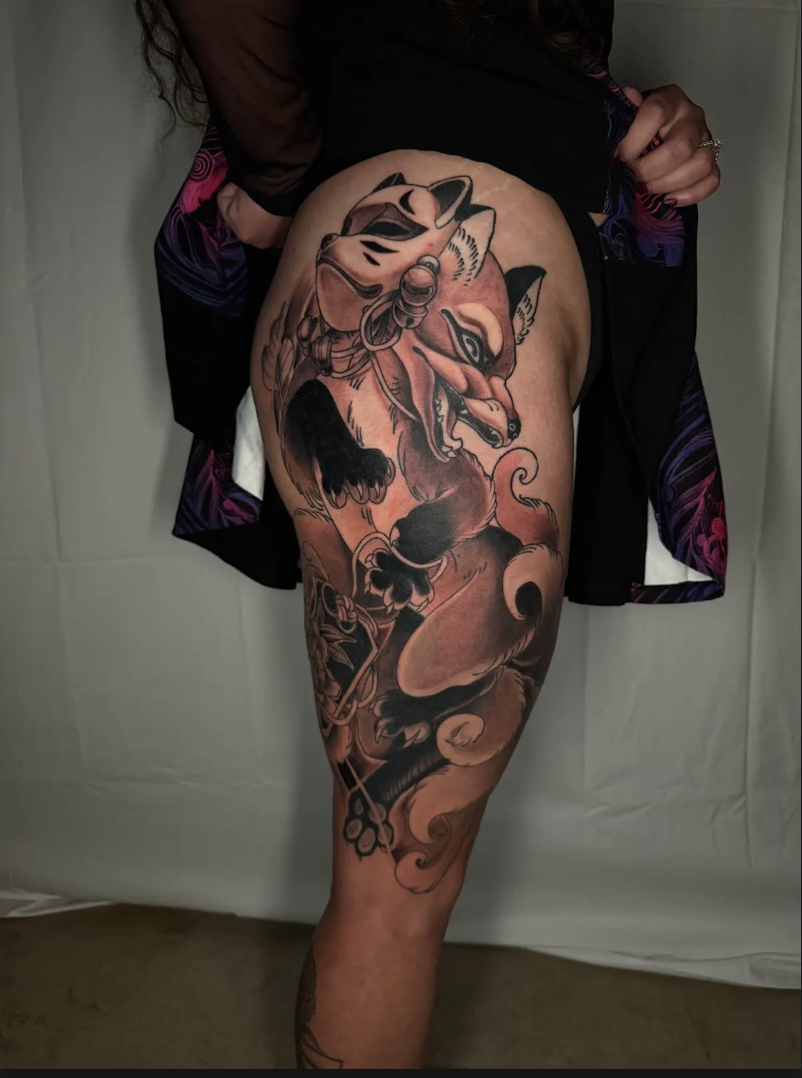 Kitsune & hannya thigh piece