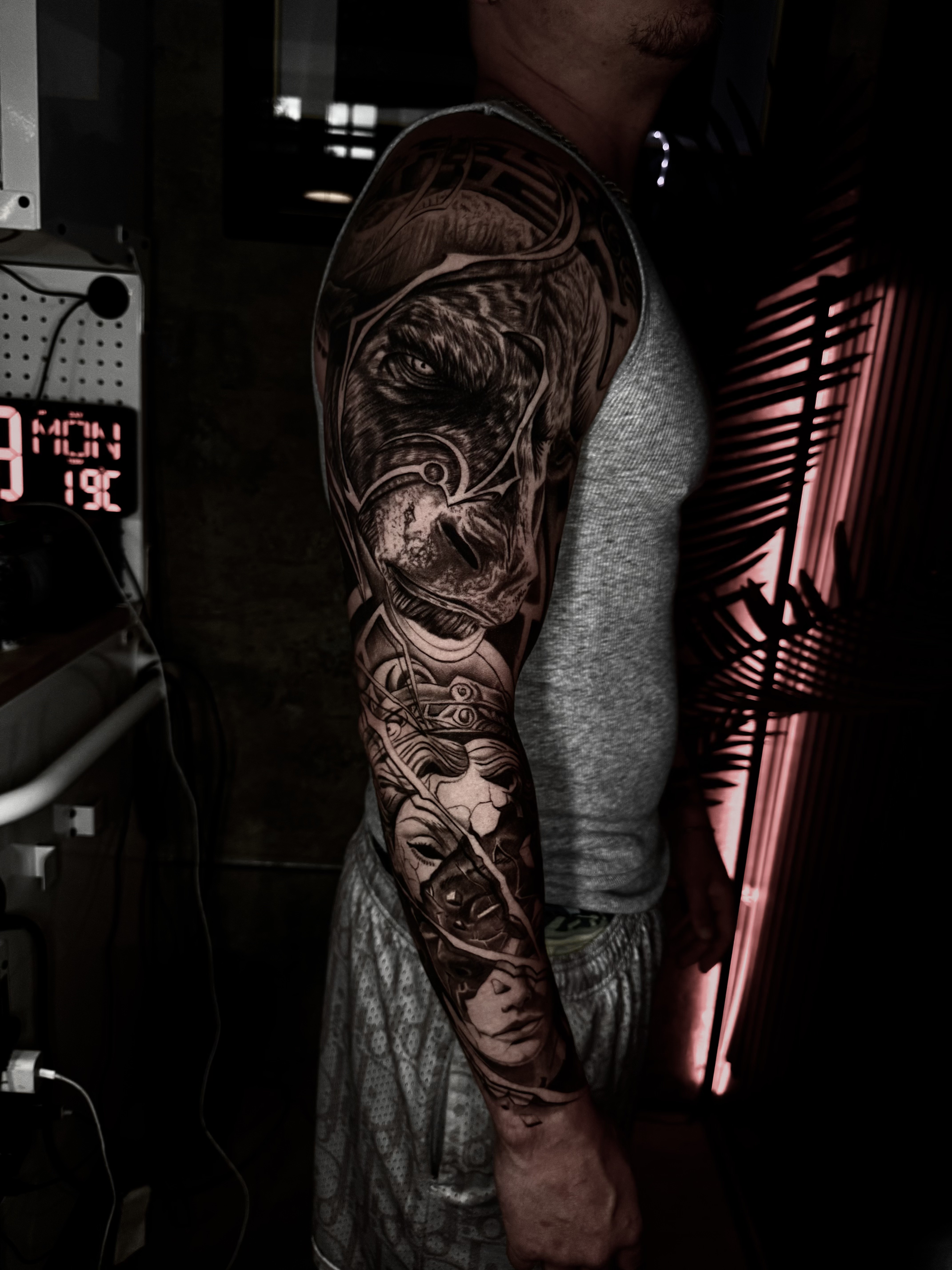 Warrior Sleeve — dark realism · full sleeve